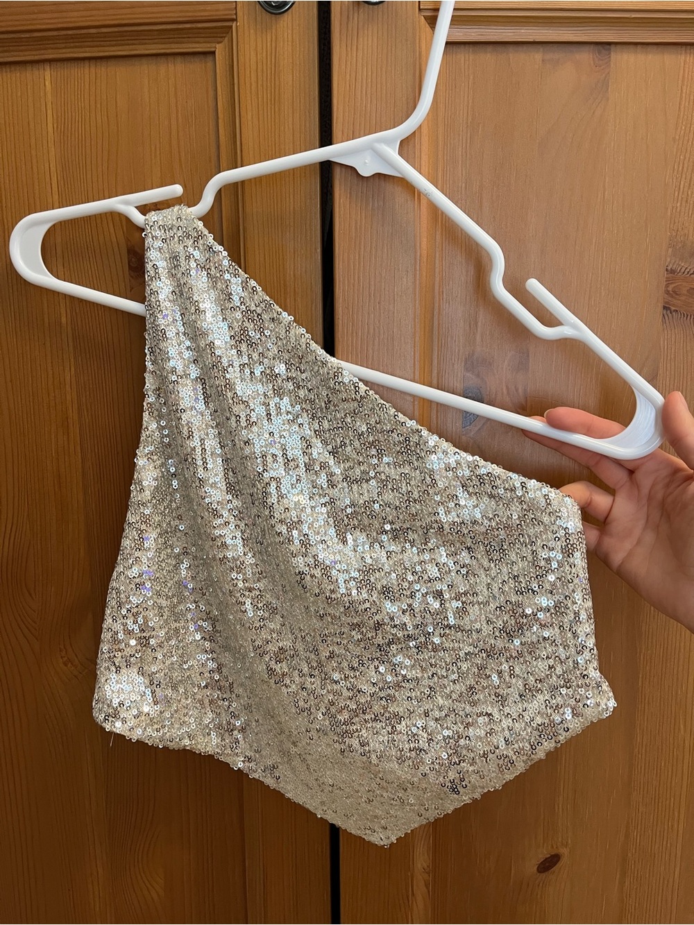Sequined one shoulder crop top size small